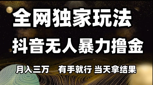 全网独家玩法抖音无人暴力撸金,月入3W,有手就行,当天拿结果【揭秘】-千优网创