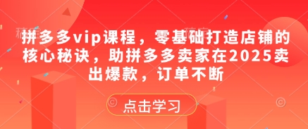 拼多多vip课程，零基础打造店铺的核心秘诀，助拼多多卖家在2025卖出爆款，订单不断-千优网创