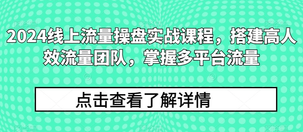 2024线上流量操盘实战课程，搭建高人效流量团队，掌握多平台流量-千优网创