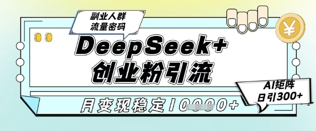 DeepSeek+创业粉精准引流，全新分享课4.0玩法，AI矩阵日引300+，多种变现方式，稳定月入1W-千优网创