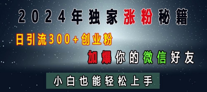 2024年独家涨粉秘籍,日引流300+创业粉,加爆你的微信好友,小白也能轻松上手-千优网创