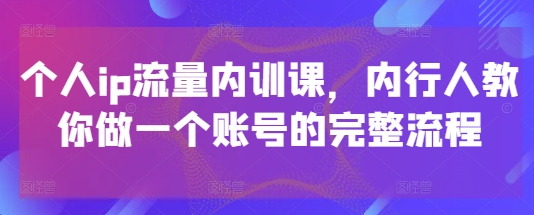 个人ip流量内训课,内行人教你做一个账号的完整流程-千优网创