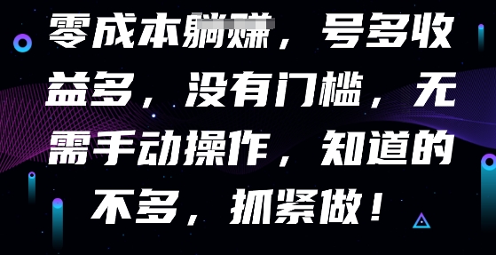 零成本全自动，号多收益多，没有门槛，无需手动-千优网创