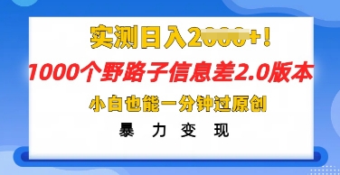2025抖音1000个野路子信息差最新玩法,一分钟过原创,暴力变现月入几k-千优网创