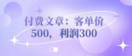 付费文章：客单价500，利润300-千优网创