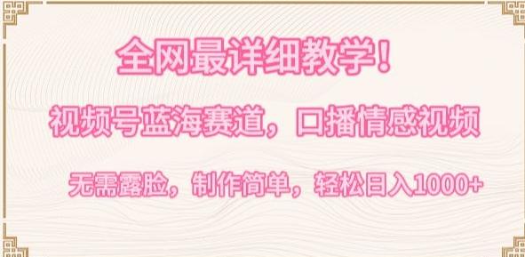 全网最详细教学，视频号蓝海赛道，口播情感视频，无需露脸，制作简单，轻松实现日入1000+【揭秘】-千优网创