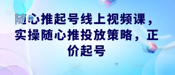 随心推起号线上视频课,实操随心推投放策略,正价起号-千优网创