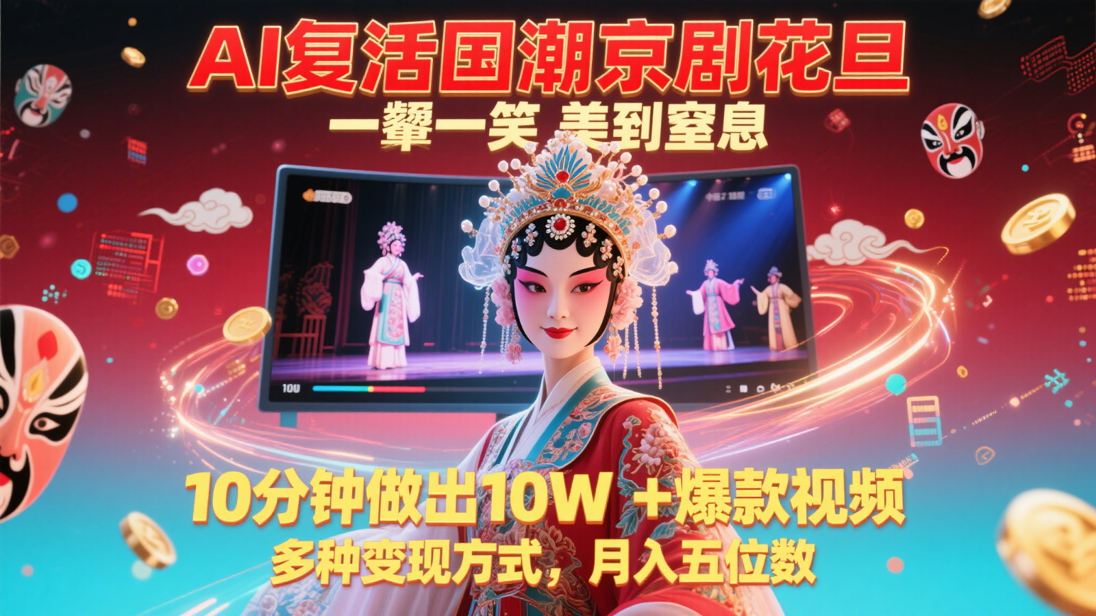 AI复活国潮京剧花旦，一颦一笑美到窒息，10分钟做出10W+爆款视频，多种变现方式-千优网创