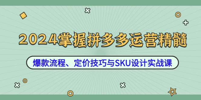 2024掌握拼多多运营精髓:爆款流程、定价技巧与SKU设计实战课-千优网创