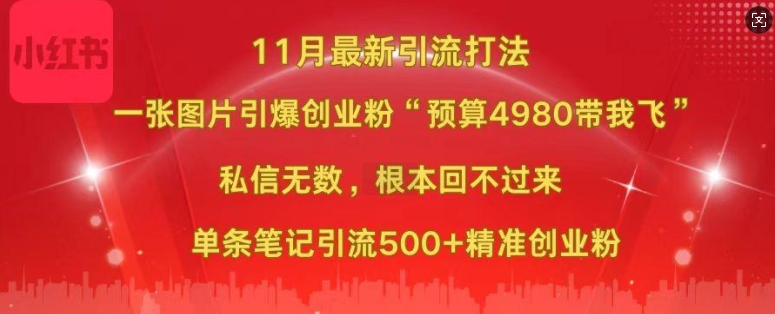 小红书11月最新图片打粉,一张图片引爆创业粉,“预算4980带我飞”,单条引流500+精准创业粉-千优网创