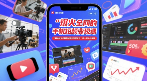 爆火全网的手机短视频变现课，0基础教你拍摄剪辑涨粉运营变现，用一部手机挣钱-千优网创