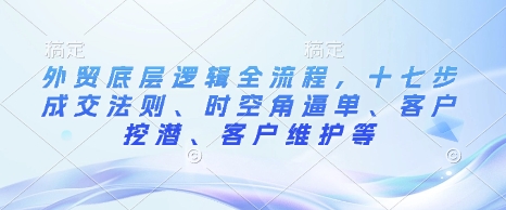 外贸底层逻辑全流程,十七步成交法则、时空角逼单、客户挖潜、客户维护等-千优网创