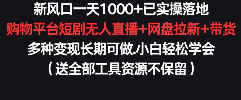 新风口一天1000+已实操落地购物平台短剧无人直播+网盘拉新+带货多种变现长期可做【揭秘】-千优网创