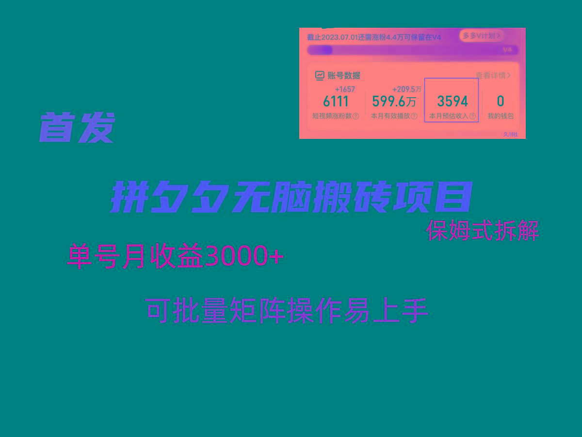 拼夕夕无脑搬砖，单号稳定收益3000+，保姆式拆解-千优网创