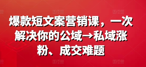 爆款短文案营销课，一次解决你的公域→私域涨粉、成交难题-千优网创