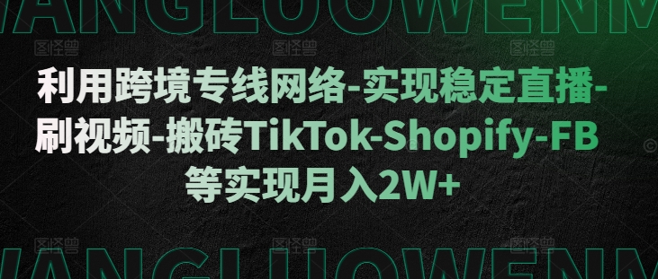 利用跨境专线网络-实现稳定直播-刷视频-搬砖TikTok-Shopify-FB等实现月入2W+【揭秘】-千优网创