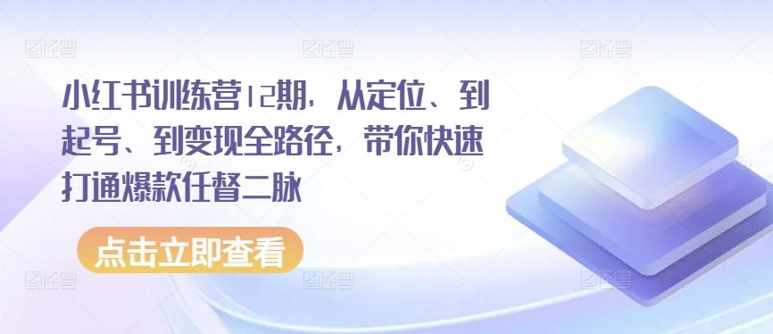 小红书训练营12期，从定位、到起号、到变现全路径，带你快速打通爆款任督二脉-千优网创