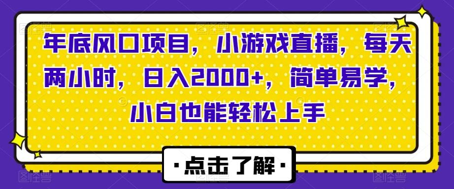 年底风口项目,小游戏直播,每天两小时,日入2000+,简单易学,小白也能轻松上手-千优网创