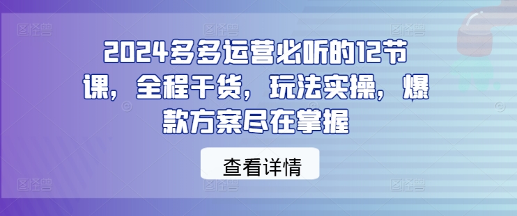 2024多多运营必听的12节课,全程干货,玩法实操,爆款方案尽在掌握-千优网创