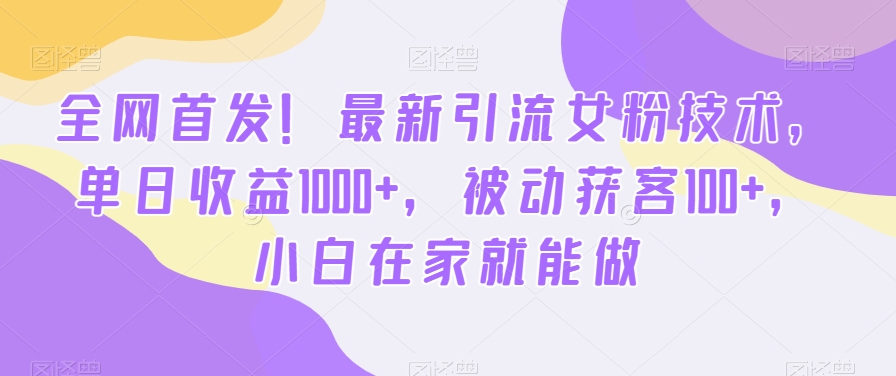 全网首发!最新引流女粉技术,单日收益1000+,被动获客100+,小白在家就能做【揭秘】-千优网创