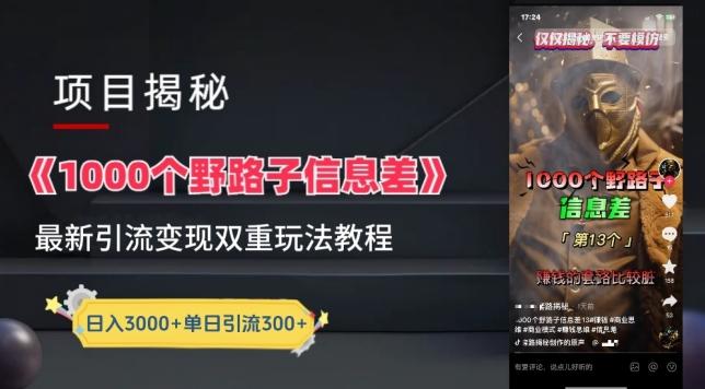 一千个野路子信息差最新玩法教程-变现+引流的玩法具体拆解【揭秘】-千优网创