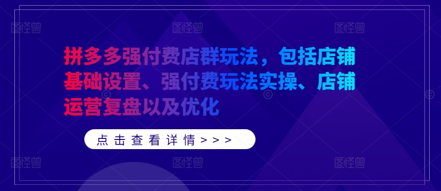 拼多多强付费店群玩法,包括店铺基础设置、强付费玩法实操、店铺运营复盘以及优化-千优网创