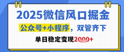 2025微信风口掘金，公众号+小程序双管齐下，单日稳定变现1k+【揭秘】-千优网创
