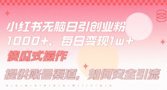 小红书无脑每日引流创业粉500+,小白每天只花半小时,躺赚长尾收益【揭秘】-千优网创