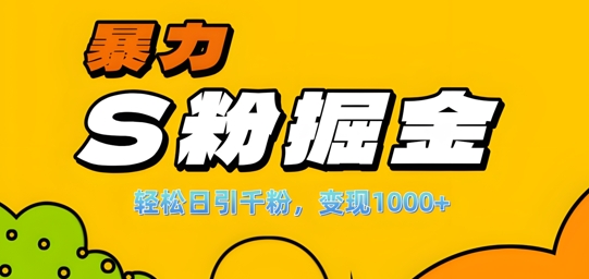 单人单机日引千粉,变现1k+,S粉流量掘金计划攻略【揭秘】-千优网创