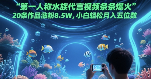 第一人称水族代言视频条条爆火，20条作品涨粉8.5W，小白轻松月入五位数-千优网创