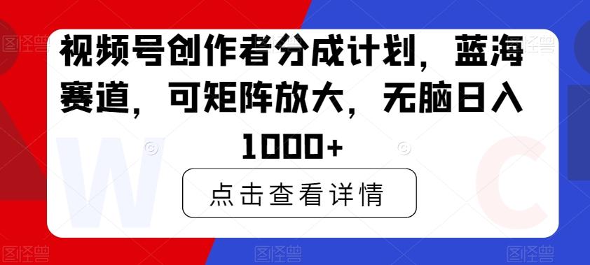 视频号创作者分成计划，蓝海赛道，可矩阵放大，无脑日入1000+-千优网创
