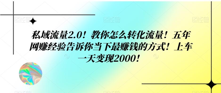 私域流量2.0!教你怎么转化流量!五年网赚经验告诉你当下最赚钱的方式!上车一天变现2000!-千优网创