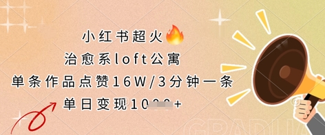 小红书超火的治愈系loft公寓，单条作品点赞16W，3分钟一条，单日变现数张-千优网创