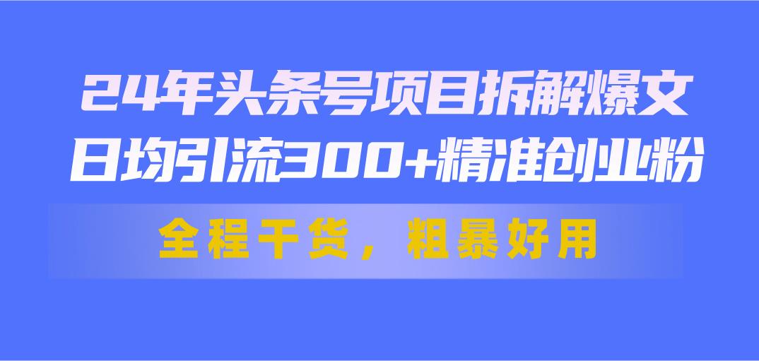 24年头条号项目拆解爆文,日均引流300+精准创业粉,全程干货,粗暴好用-千优网创