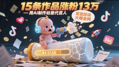 用AI制作幼崽代言人，宝宝的控诉火爆全网，15条作品涨粉13W，单号月入5位数实操教程-千优网创