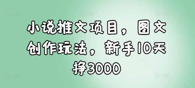 小说推文项目，图文创作玩法，新手10天挣3000-千优网创
