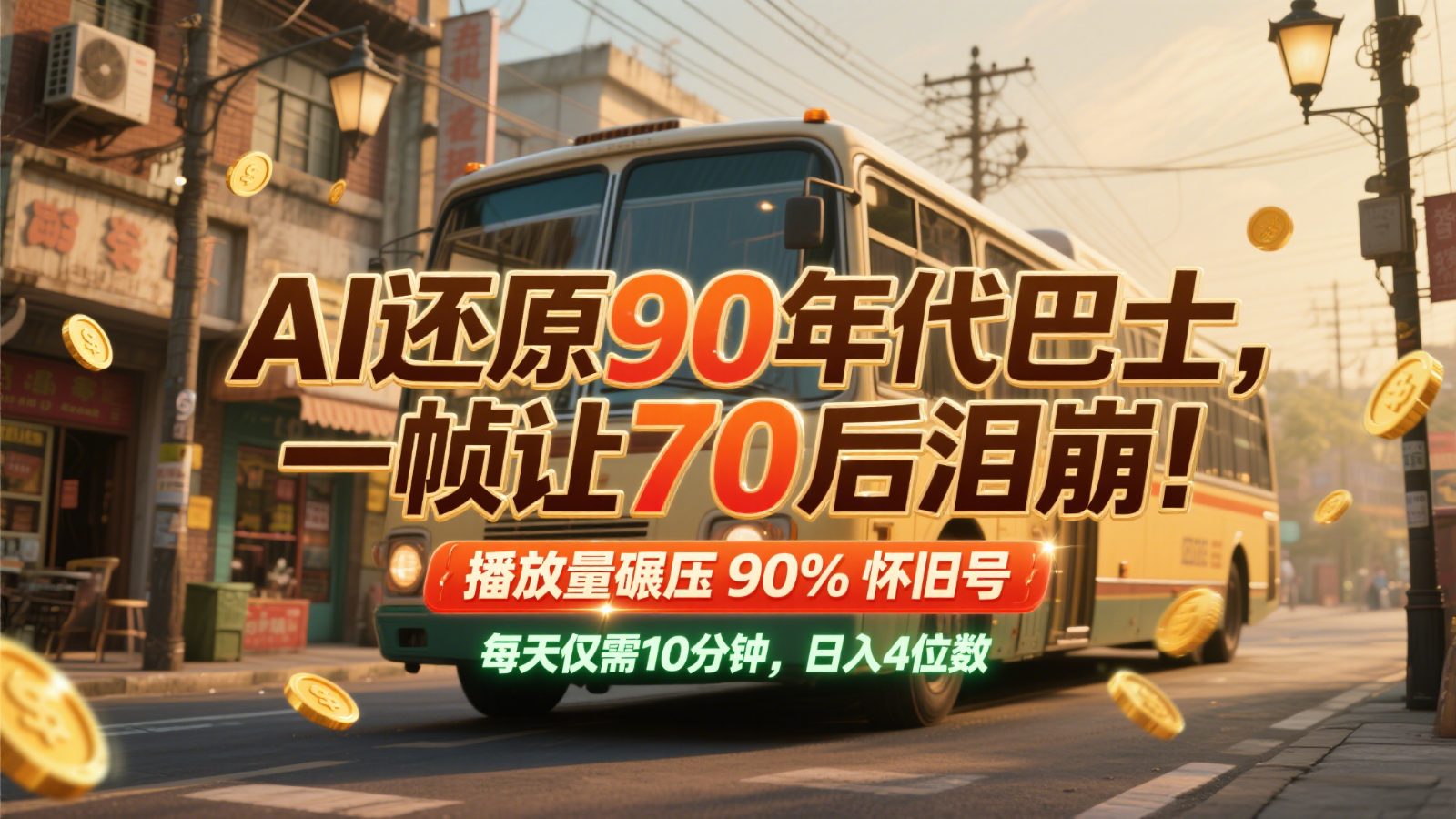 AI还原90年代巴士,一帧让70后泪崩!播放量碾压90%怀旧号,每天10分钟,日入4位数-千优网创